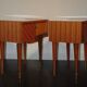 Pair of 60s veneer bedside tables with brass decorations