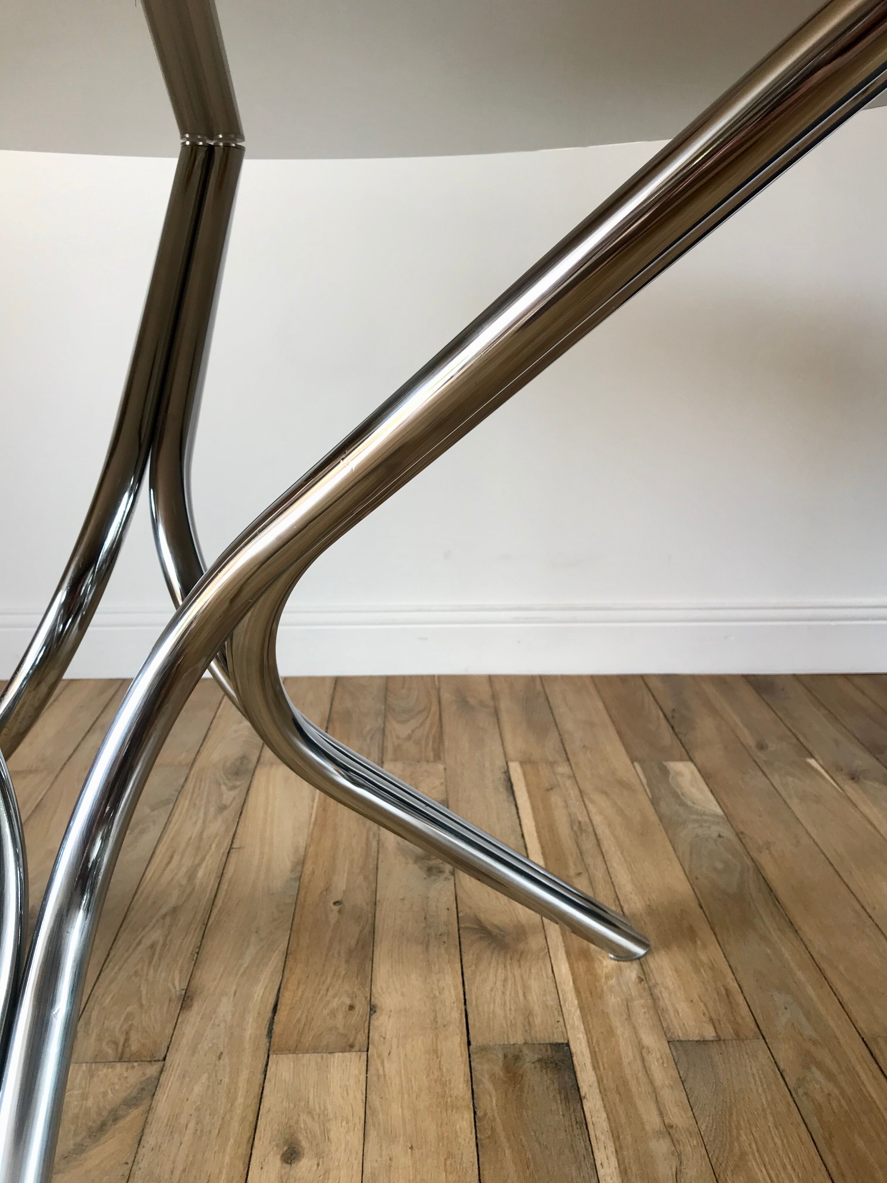 Dining / living table in chrome and smoked glass design 70s