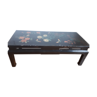 Table basse ancienne - laquée noire décorée - Asie