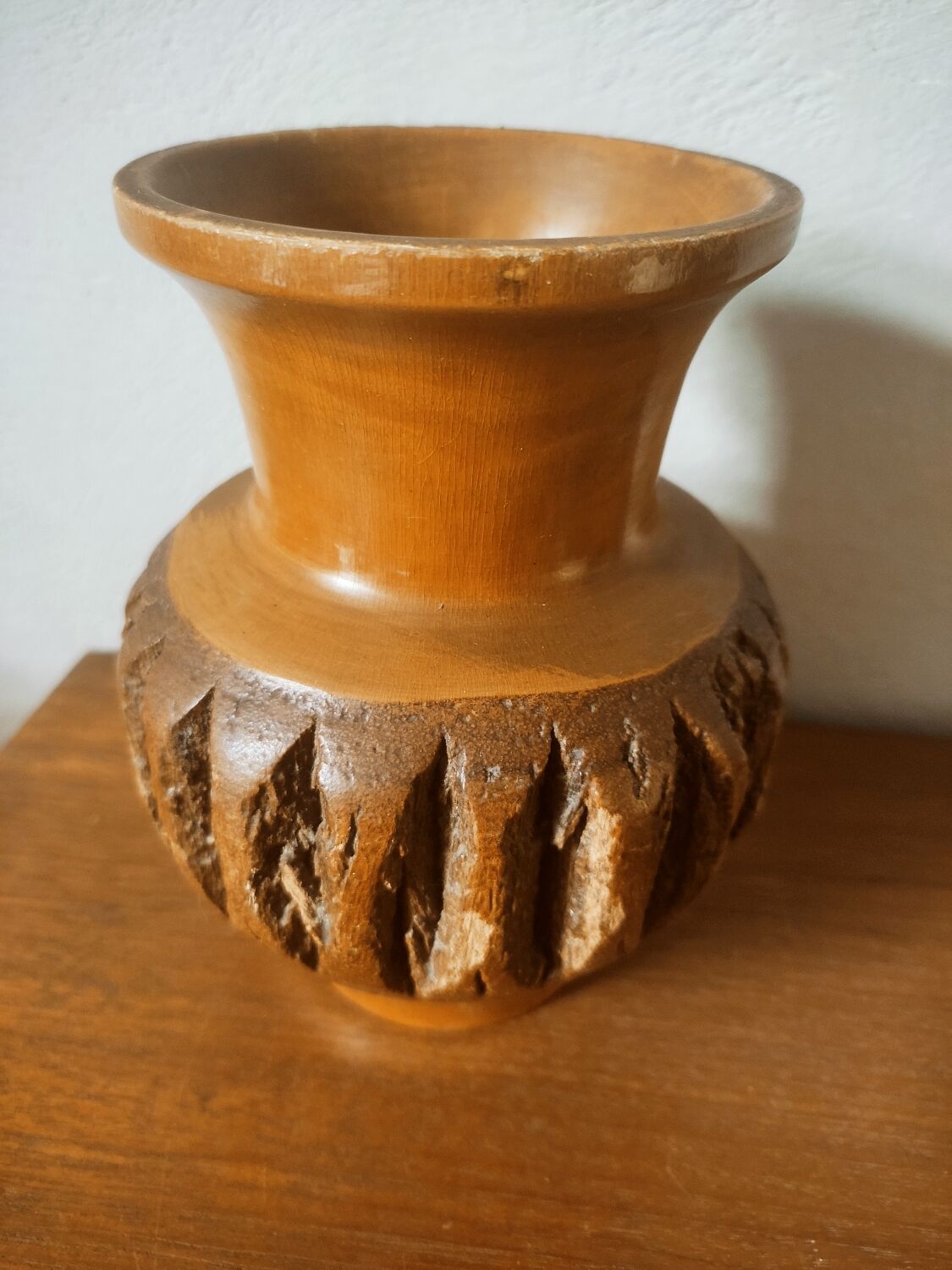 Wooden vase with bark