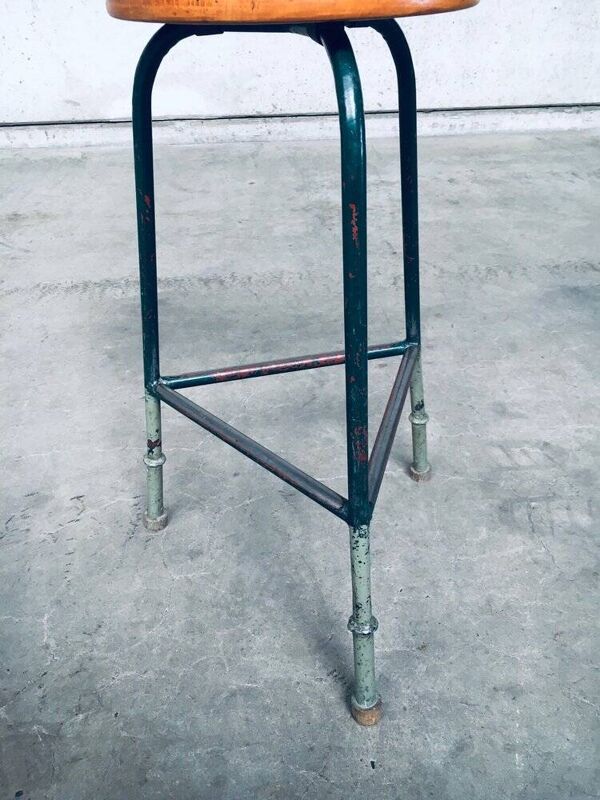 Set of Industrial Green Tripod Stool Set, Belgium, 1950s