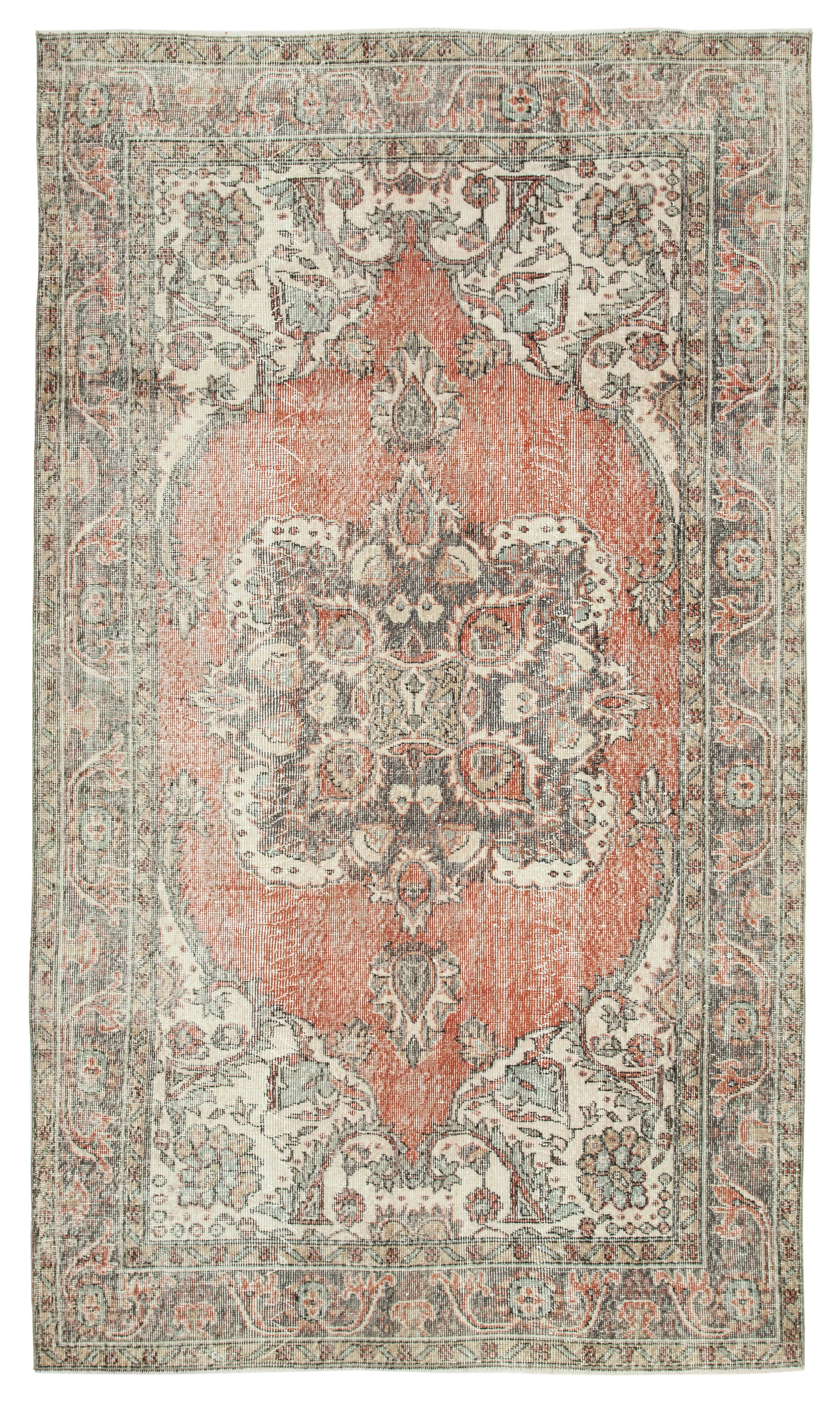 Turkish hand-knotted distressed 1970s beige carpet 178 cm x 305 cm