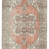 Turkish hand-knotted distressed 1970s beige carpet 178 cm x 305 cm