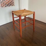 Mid-Century Wicker and Beech Stool, 1960s