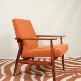 Vintage armchair orange burt corduroy upholstery , Henryk Lis, 1960, Poland