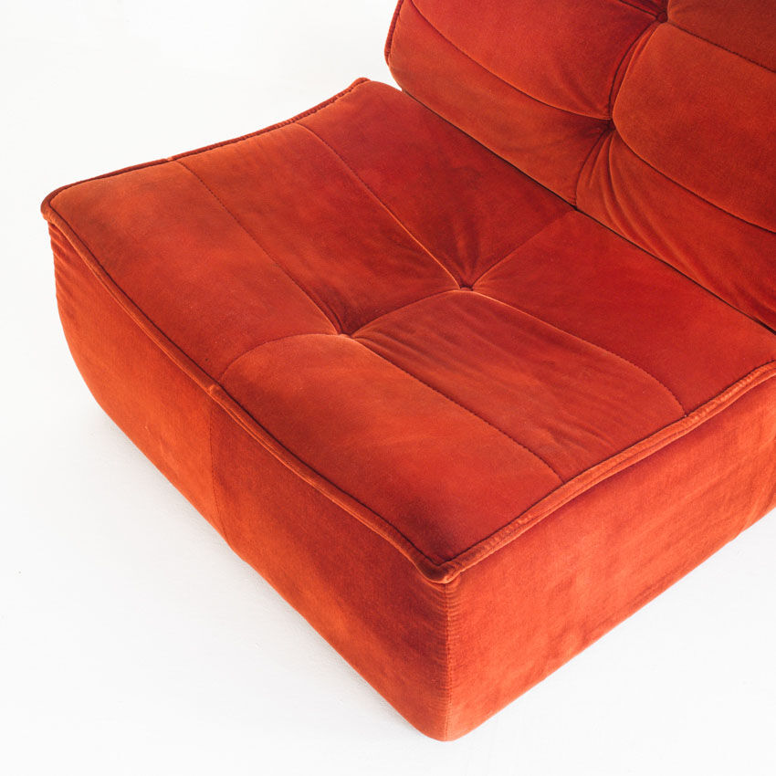 Vintage velvet lounge chair. Distributed by Cinna. France 1980s.