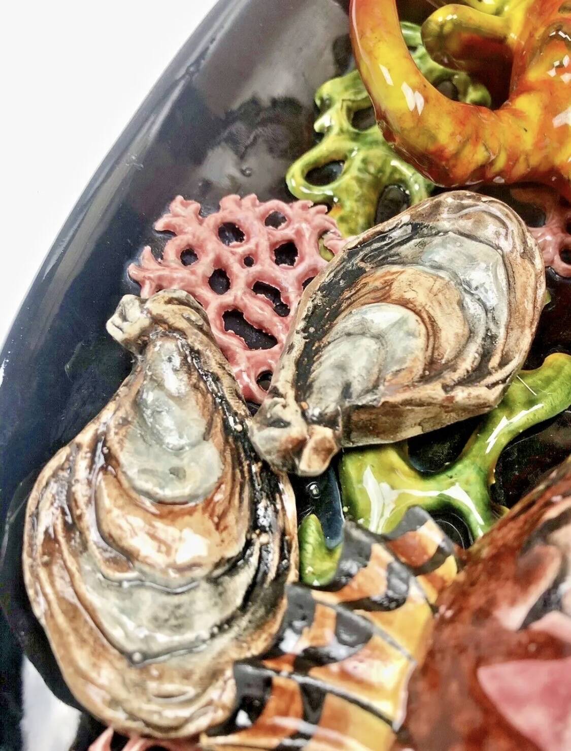 Large Vallauris slip dish 57x25 cm lobster fish