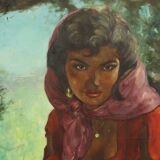 Tableau, huile sur toile "Jeune femme gitane", 1964