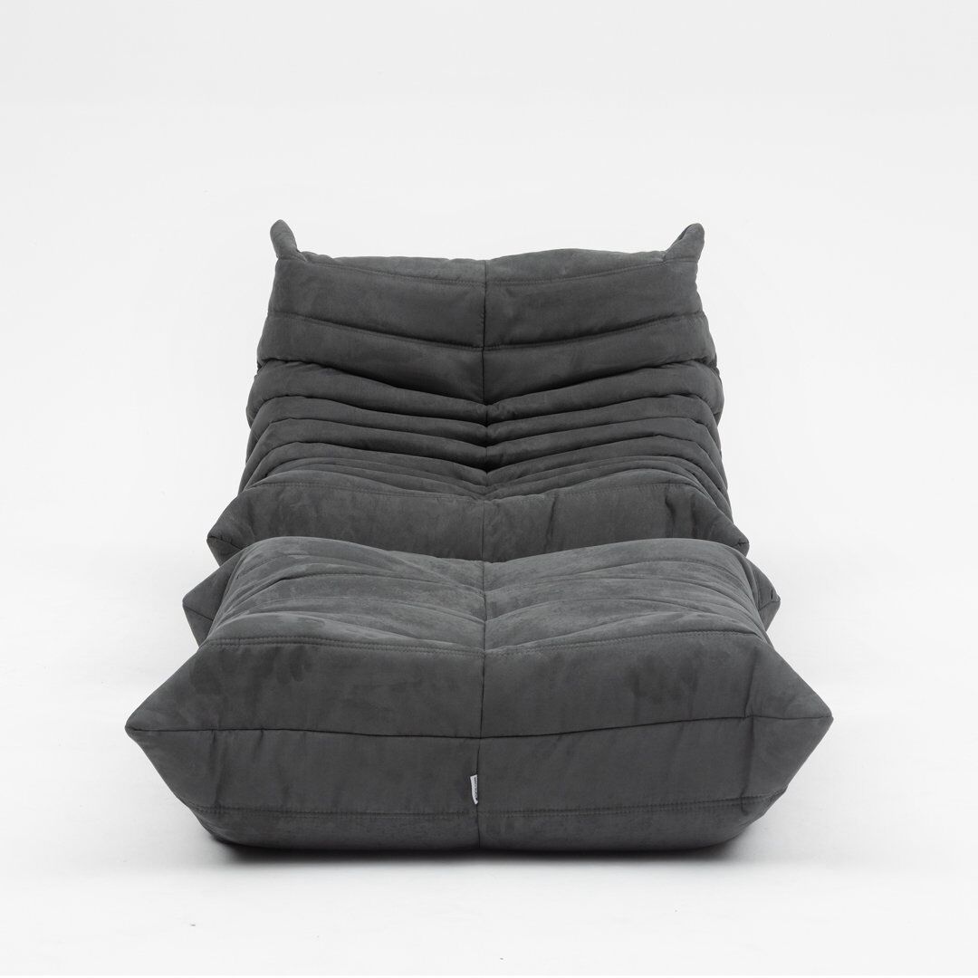 Togo lounge chair and pouf in black fabric by Michel Ducaroy for Ligne Roset, 1973, set of 2