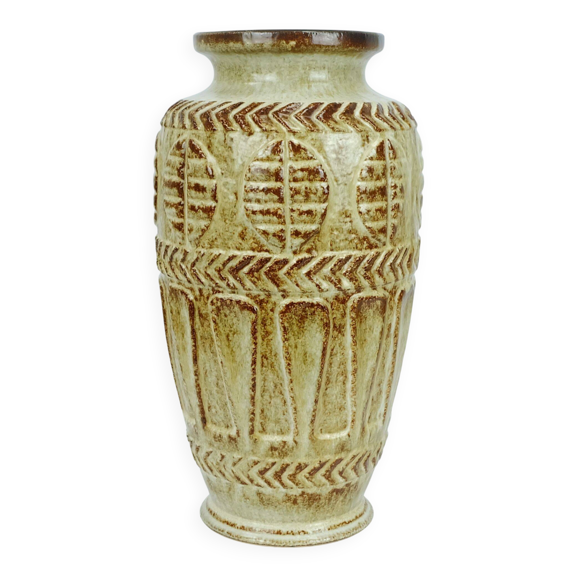 1960s 70s bay keramik VASE floorvase 72 40 beige and brown relief pattern