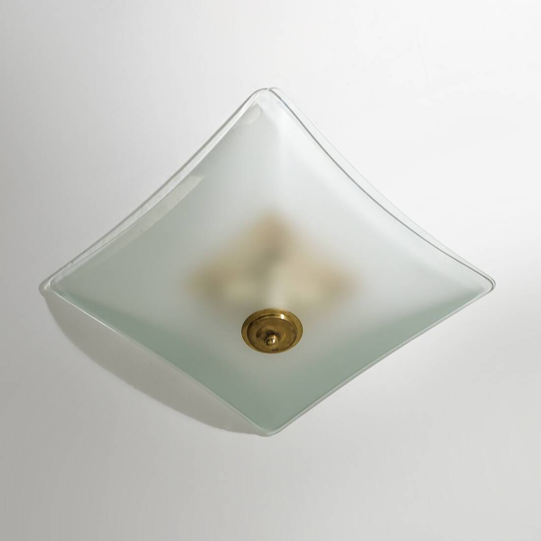 Ceiling lamp in satin glass and brass, 1970s