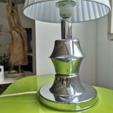 Mid Century Modern chromed table lamp with white pleated shade