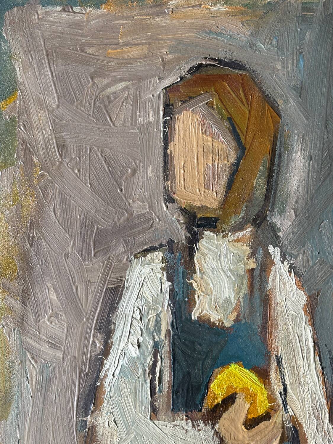 Oil on canvas "Young Girl with Fruit" 20th century, signed