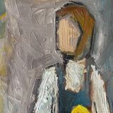 Oil on canvas "Young Girl with Fruit" 20th century, signed