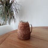 1980s rattan stainless steel pitcher