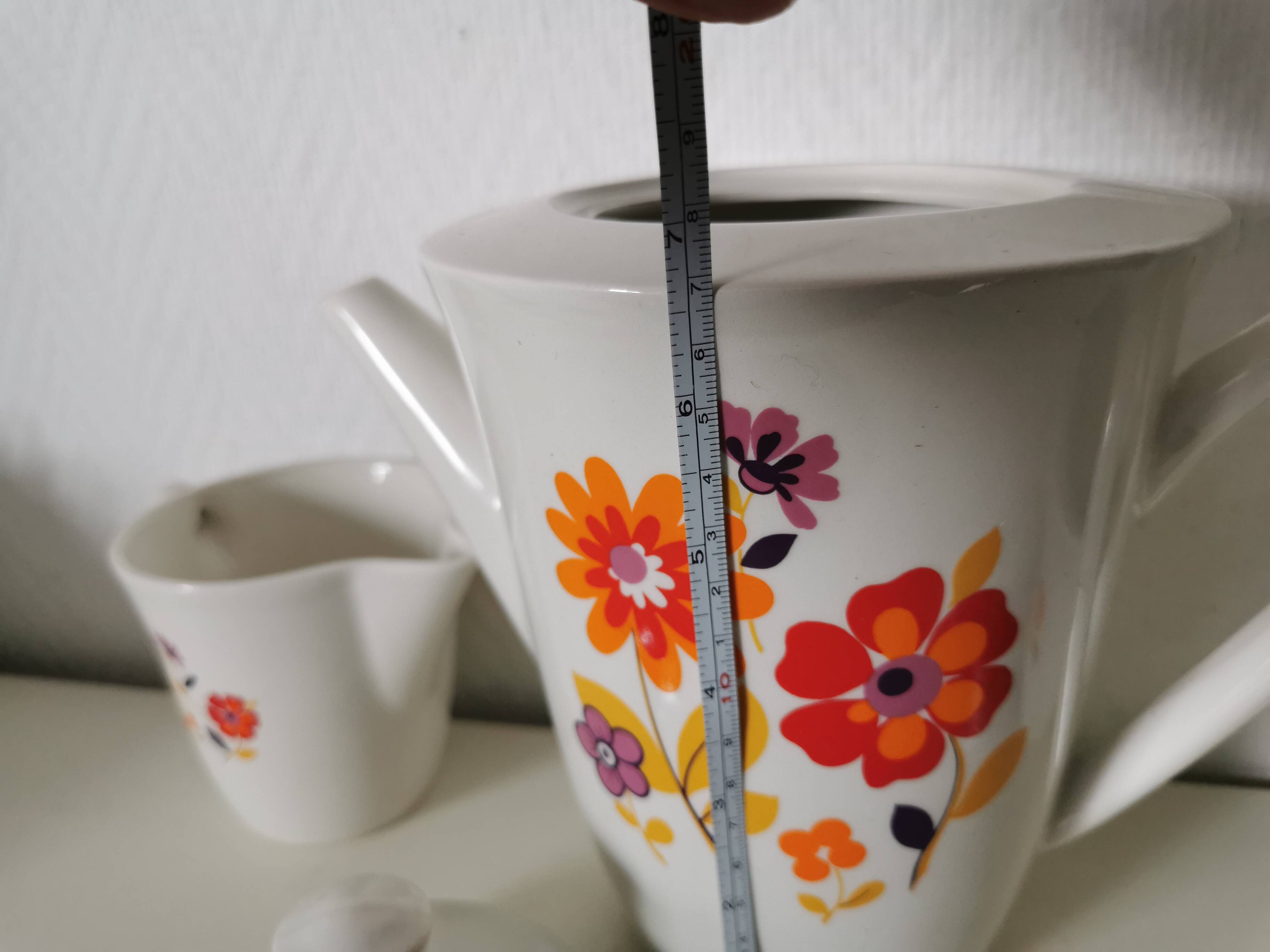 Ceramic coffee or tea service moulin des loups (orchies) flower from the 60s