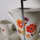 Ceramic coffee or tea service moulin des loups (orchies) flower from the 60s