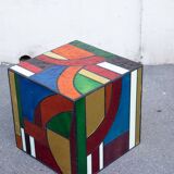 Multicolored stained glass Cube side table 50*50