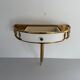 Floating wall console with drawer, brass body and marble top, 1960s, Italy