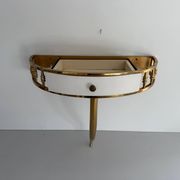 Console murale flottante avec tiroir, corps en laiton et plateau en marbre, années 1960, Italie