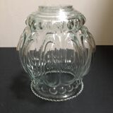 Tulip in worked transparent molded glass, relief of bubbles and balls