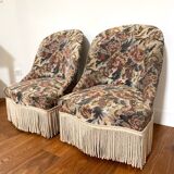 Pair of antique tapestry toad armchairs