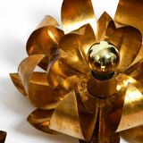 Pair of 70's gilded floral Regency wall or ceiling lamp with large leaves