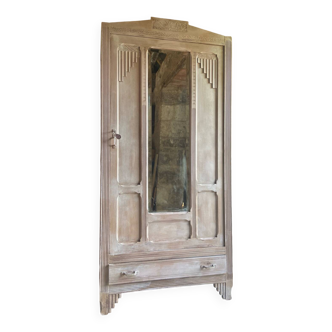 Large art deco period wardrobe - old pink patina