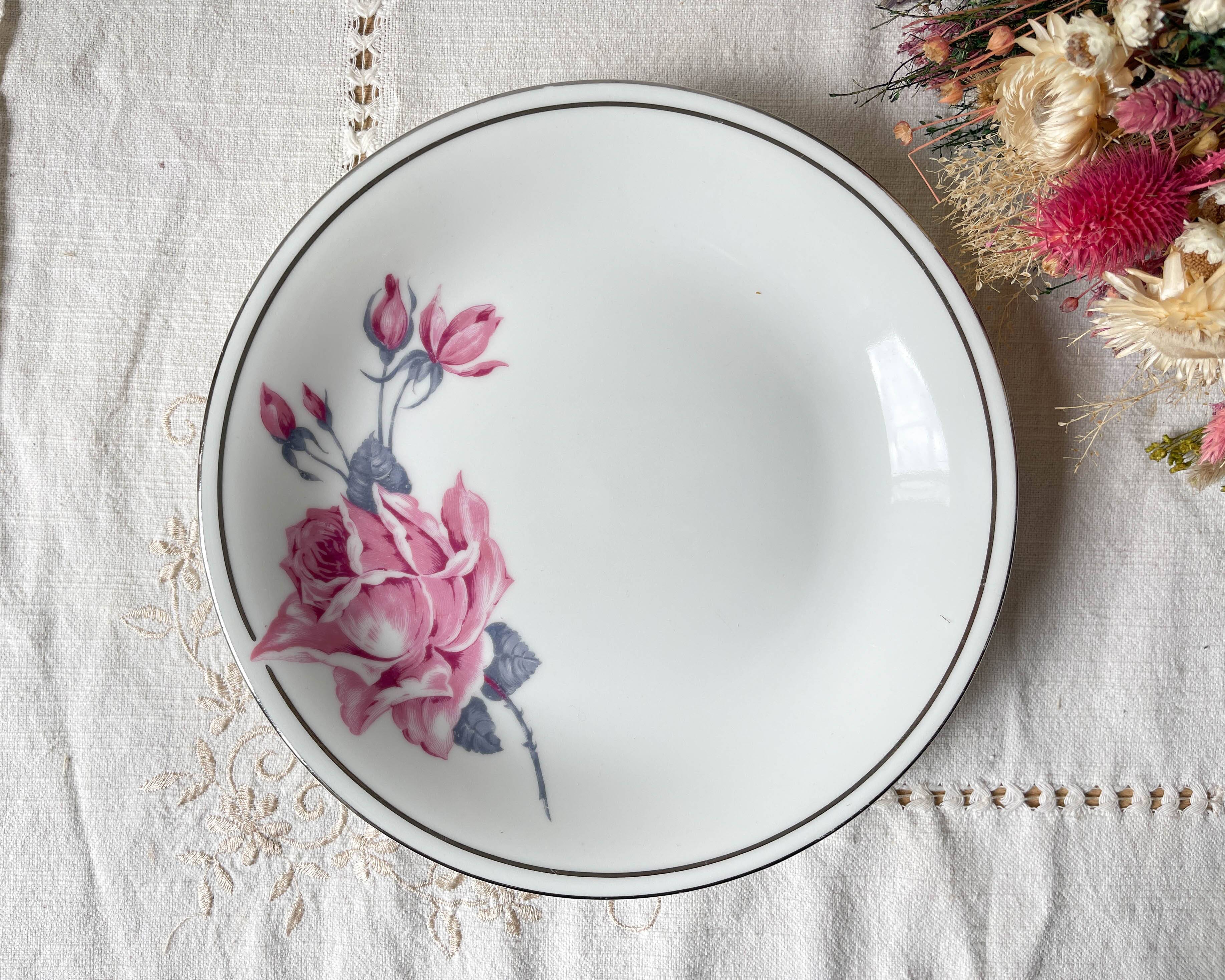 Vintage Limoges Porcelain Cake Stand with Floral Pattern