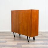 Highboard in teak wood with grooved doors,