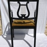 Fauteuil de bureau ancien noir accoudoirs crosse et dossier lyre