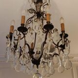 Old bronze chandelier and crystal tassels - 8 lights