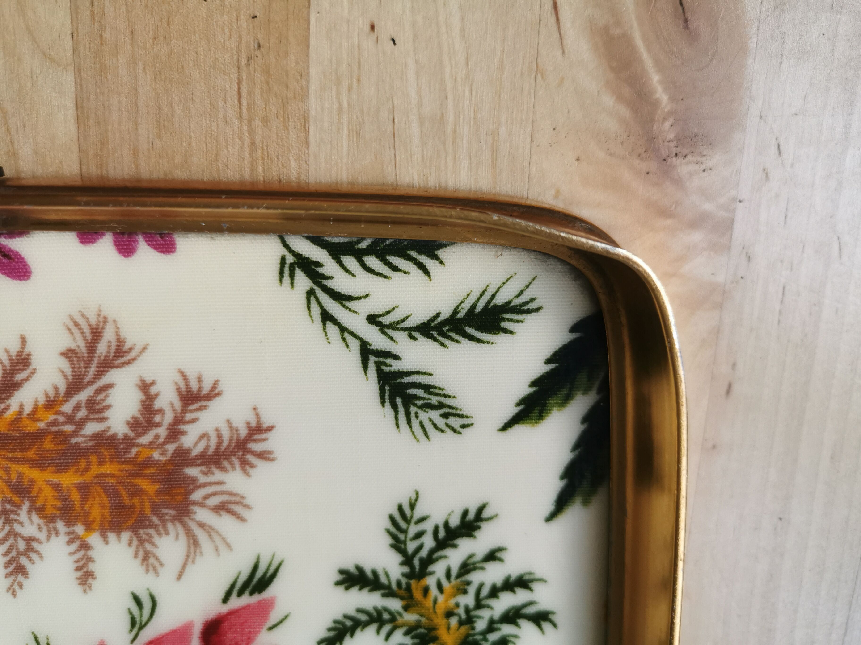 Vintage gold metal flowers tray