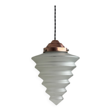 ANCIENNE SUSPENSION ART-DECO 1930 VERRE DÉPOLI