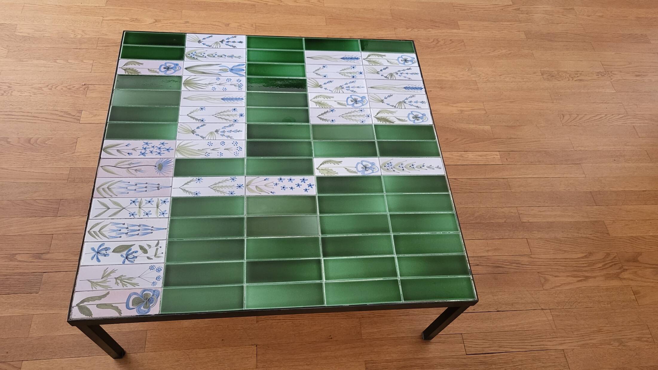 Roger Capron table in glazed green ceramic, France, vintage design.