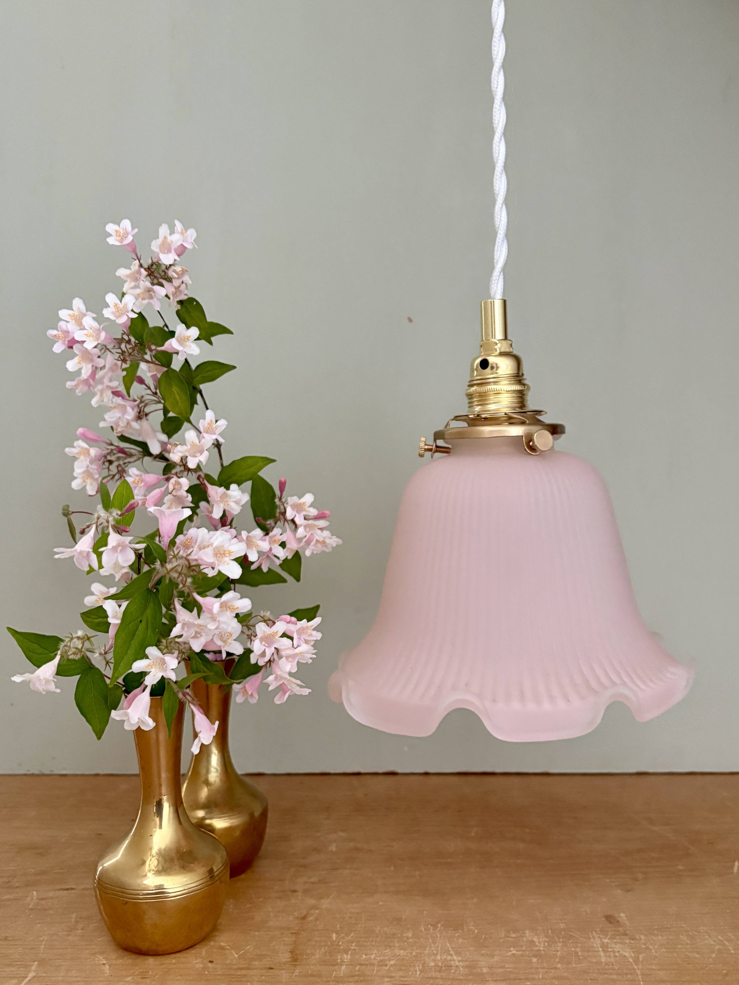 Pendant light, vintage lampshade in pink frosted glass