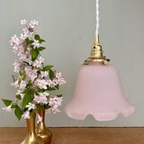 Pendant light, vintage lampshade in pink frosted glass