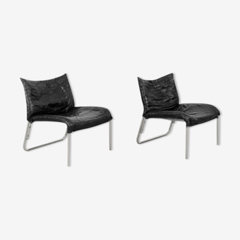 Scandinavian black patchwork leather lounge chairs, 1960