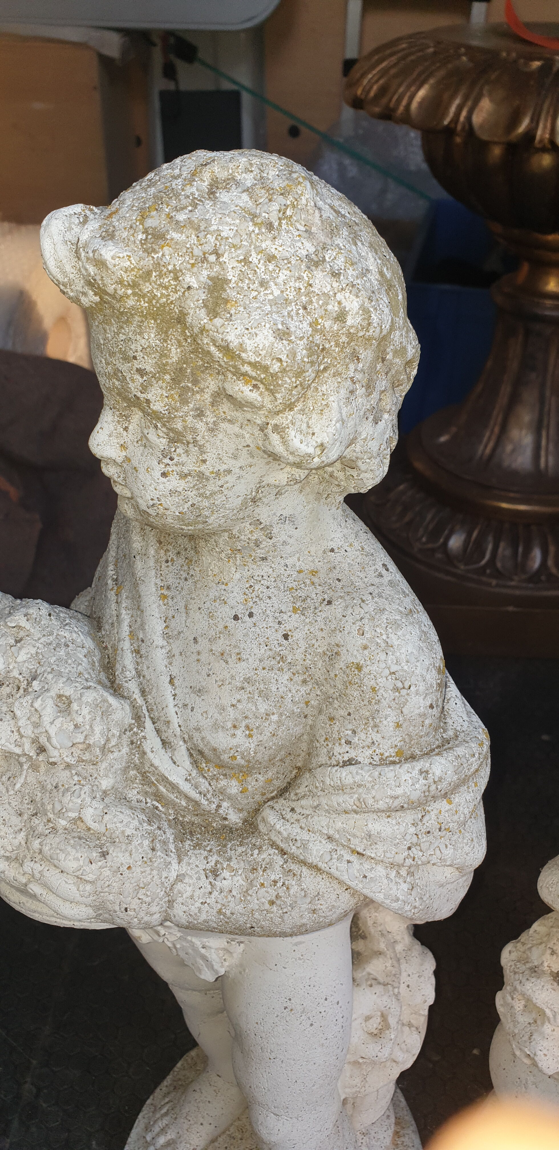 Pair of cherub garden statues reconstituted stone