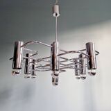Chromed metal chandelier, design Gaetano Sciolari, 70s