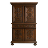 Antique Basque sideboard in carved oak – rustic baroque style