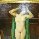 Peinture à l'huile originale d'époque représentant une femme nue