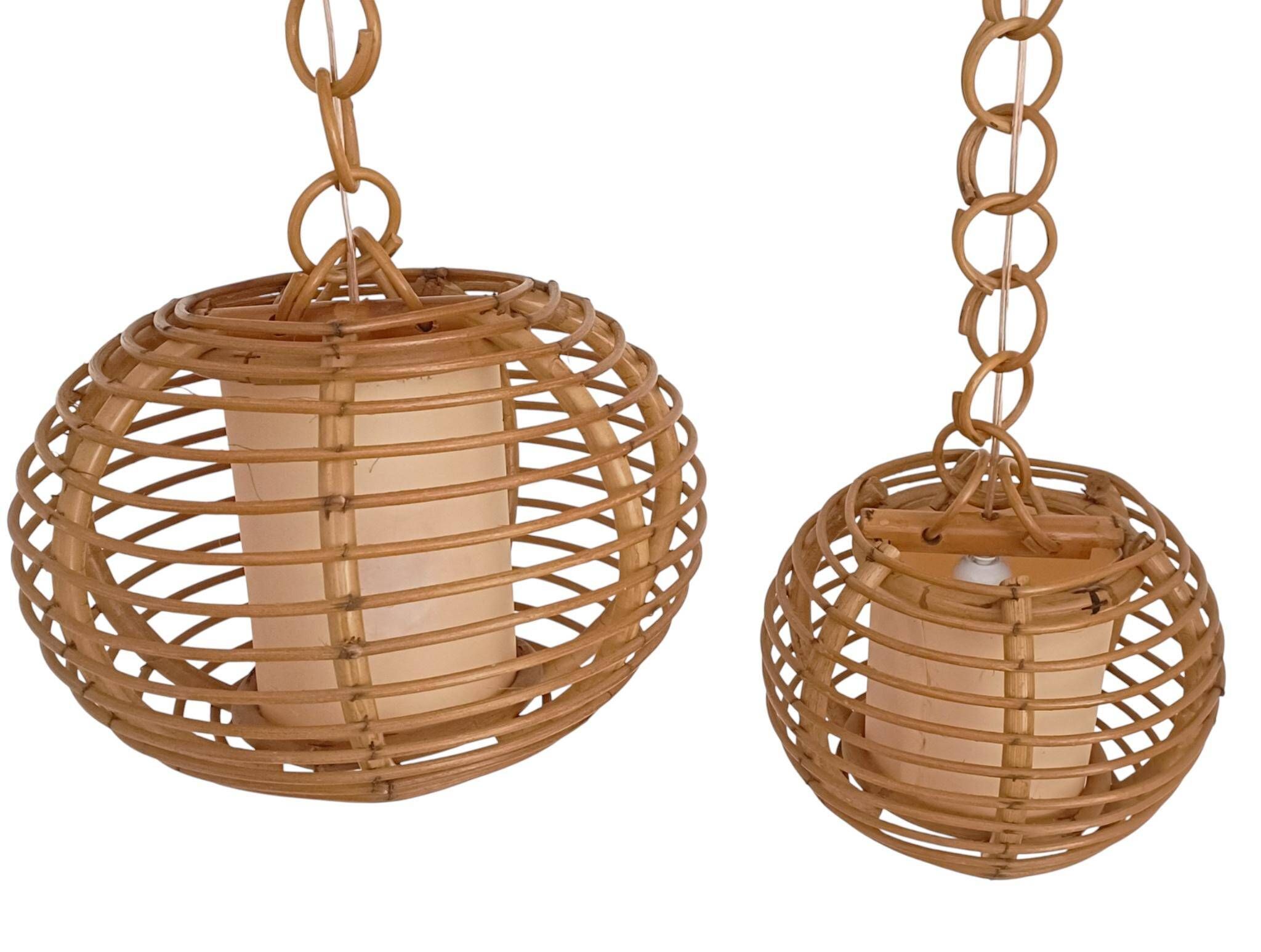 Mid-Century Globe Pendant Lamps, Bamboo & Rattan, c. 1960s