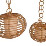 Mid-Century Globe Pendant Lamps, Bamboo & Rattan, c. 1960s