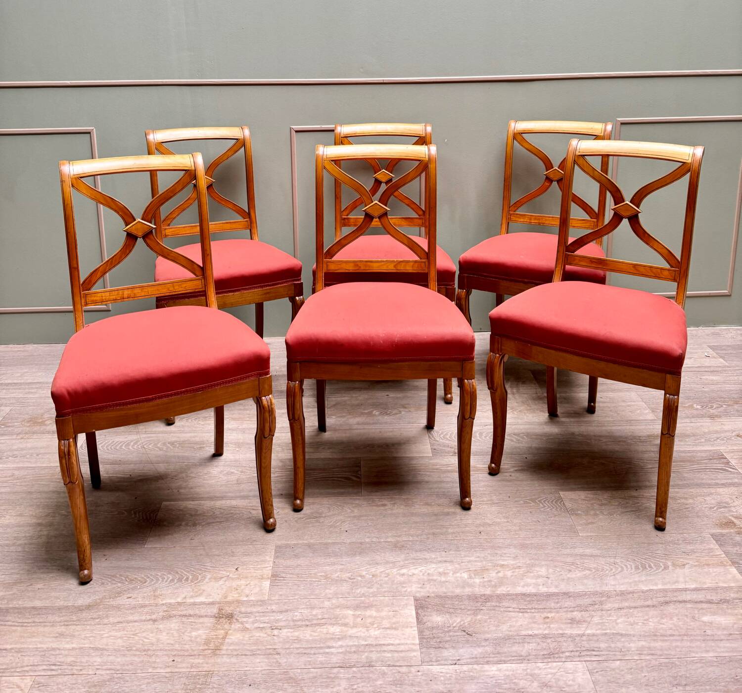 Suite Of Six Chairs In Cherrywood Cross Backrest Restoration Style 20th Century
