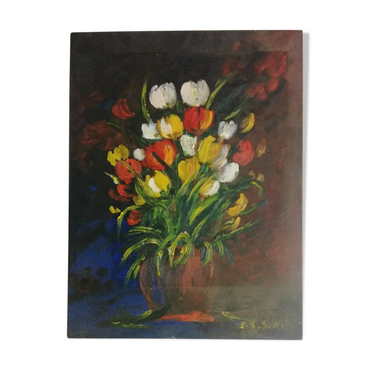Table oil on flower bouquet panel