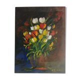 Table oil on flower bouquet panel