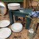 Solid wood farmhouse stool painted green