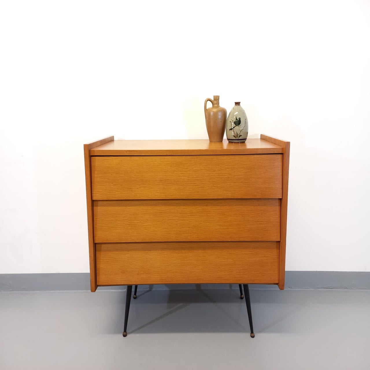 Wooden and black metal chest of drawers from the 50/60s