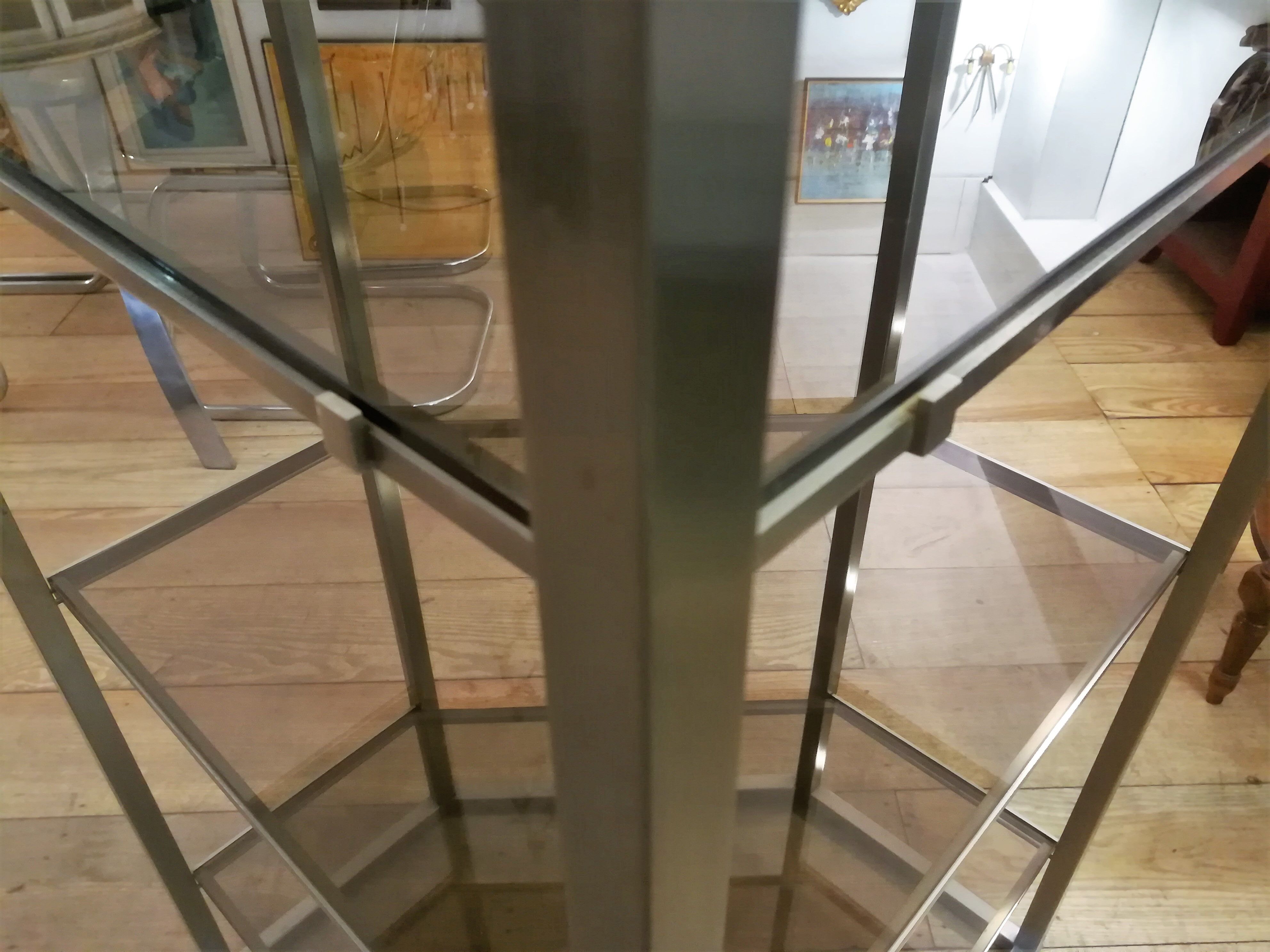 Angle shelf in chrome metal and smoked glass